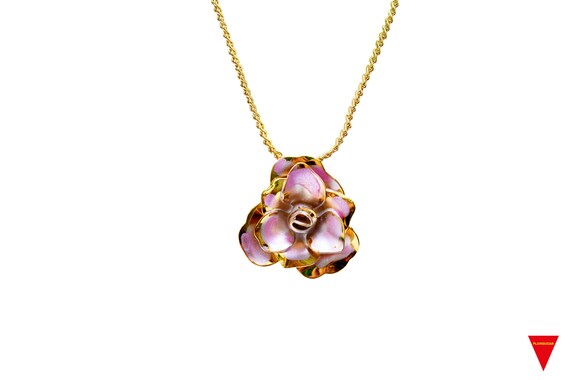 90's Kids Necklacess Dainty Pink Rose Pendant, Go… - image 3