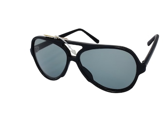 Vintage 70s Black Aviator Sunglasses - Unworn Plastic Frame