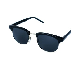 1980&#39;s Black Clubmaster Sunglasses With Gold Rim and Black Lenses. Original Unworn Vintage, Optical Quality  Dead-Stock