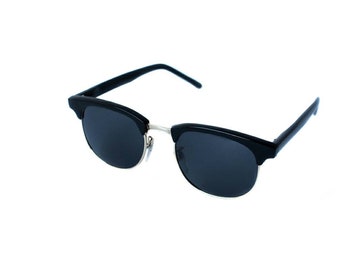 1980's Black Clubmaster Sunglasses With Gold Rim and Black Lenses. Original Unworn Vintage, Optical Quality  Dead-Stock