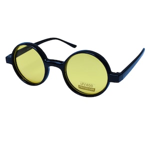 Round John Lennon Sunglasses 90&#39;s Frames, Black Frame Yellow Lenses Unworn 90&#39;s vintage