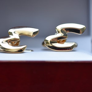 Vintage Hickok Cufflinks: Gold &quot;E&quot; Initial, Unworn 70s Made in USA