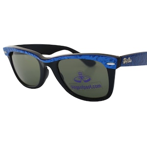 Gafas de sol Wayfarer RayBan originales de los años 80, montura negra con parte superior azul y lentes de cristal