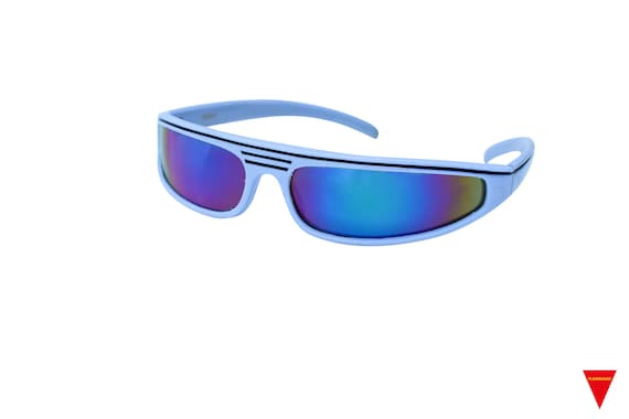 80s Vintage Wraparound Sunglasses: White Frame, Blue  display picture 3