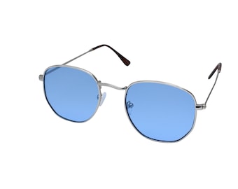 Blue Round Sunglasses 90&#39;s Classic Gold, Silver, Vibe, Metal Glasses, Orange, Yellow, Red Lenses, Women, Men, Unisex
