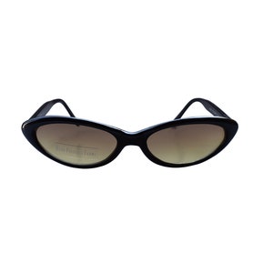 Thin Cat Eye Sunglasses Black Frame with Brown Lenses, Original Unworn Vintage From 90's image 2