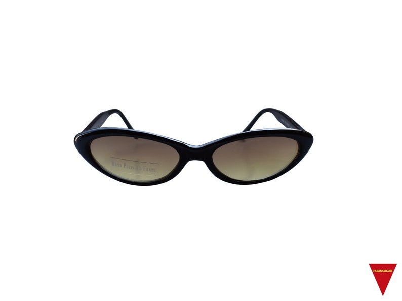 Thin Cat Eye Sunglasses Black Frame with Brown Lenses, Original Unworn Vintage From 90's image 2