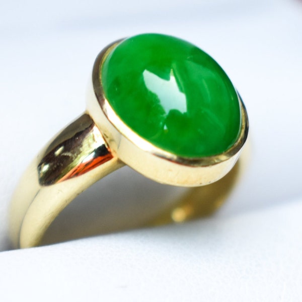 14K Old Chinese Imperial Jade Ring Grade "A" Jadeite Deep Emerald Green Gemstone, Highest Imperial Quality Translucent Specimen
