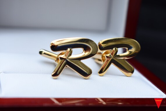 70's "R" Initials Cufflinks, Original Unworn Gold… - image 5