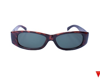 Vintage 90's Brown Rectangular Sunglasses: Thick Frame, 100% UV Protection