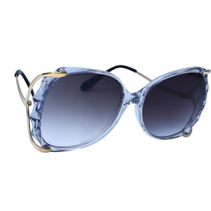 80's Square Sunglasses Women's Lavender Clear Frame and Gold Sides , Unworn Original Vintage