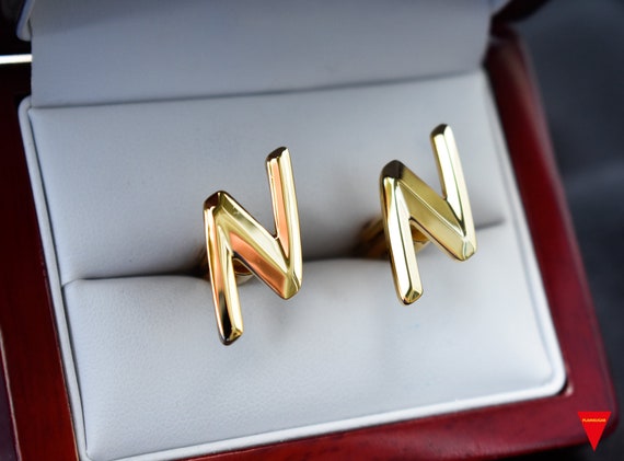 70's Letter "N" Cufflinks, Initials Cufflinks Ori… - image 1