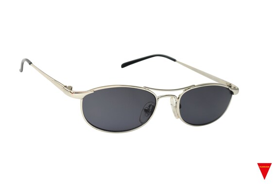 90s Vintage Sunglasses: Silver Metal Frame, Dark … - image 3