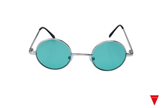 Blue 90's Round Sunglasses Classic Metal Silver G… - image 5