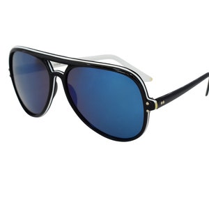 Bruce Lee style Original Vintage 1970’s Hybrid Ski Aviator Sunglasses Vintage Certified Black and White Frame Blue Lens Very well made Japan