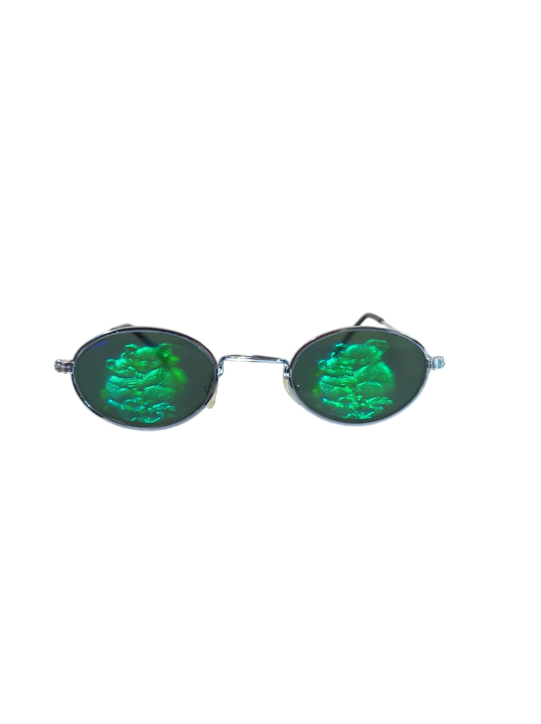 Vintage 90s Hologram Sunglasses: Silver Metal Frame Oval Koalas