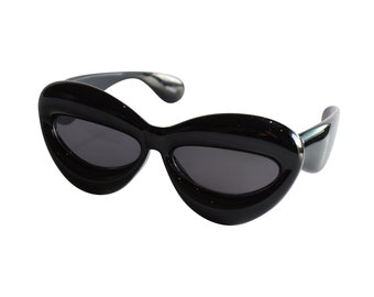 Trending Puffy Sunglasses Vintage Inspired Cat Eye Sunglasses In Red, Yellow, Black, Pink & Blue Extra Thick Frame