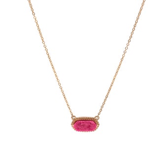 Pink Druzy Pendant Necklaces 14k Gold Plated Elegant Dainty Necklace with Adjustable Length of  16' - 18' inches