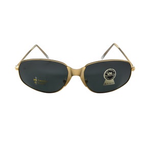 80&#39;s Sunglasses Bad Boss Gold Oval Square Frame with Dark Lenses, Unworn Vintage