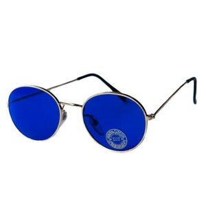 Blue Round Vintage Sunglasses, 70's Original Classic Gold Glasses, Unworn John Lennon Style Frame