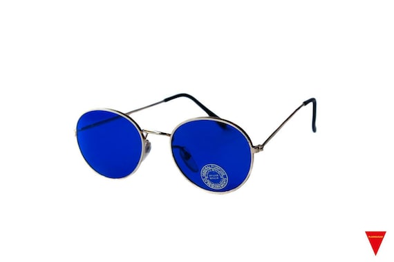 Blue Round Vintage Sunglasses, 70's Original Clas… - image 1