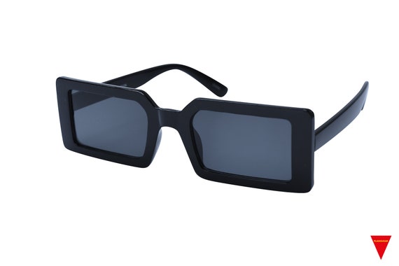 Black thick square frame 90s rectangular sunglasses Amazon.com: FEISEDY Rectangle Sunglasses for Women Men Retro  main image 4