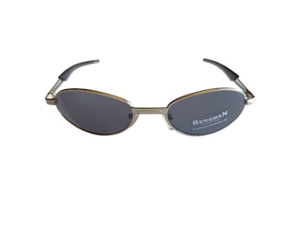 Óculos de sol vintage Bergman dos anos 90, armação oval prateada, 100% de proteção UV, original, nunca usado