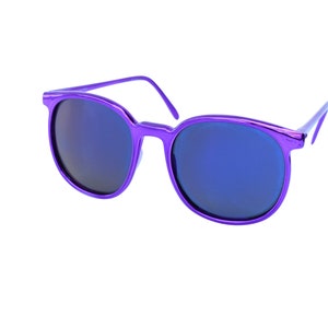 70’s Large Round Sally Sunglasses Women Purple Plastic Men Glasses with Purple Heavy Mirrored Lenses, Japan