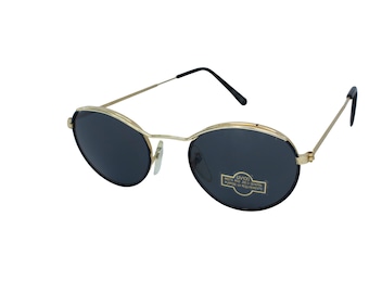 Original Vintage Sunglasses, 80's Small Metal Frame Gold and Black, with Dark Lenses Unworn