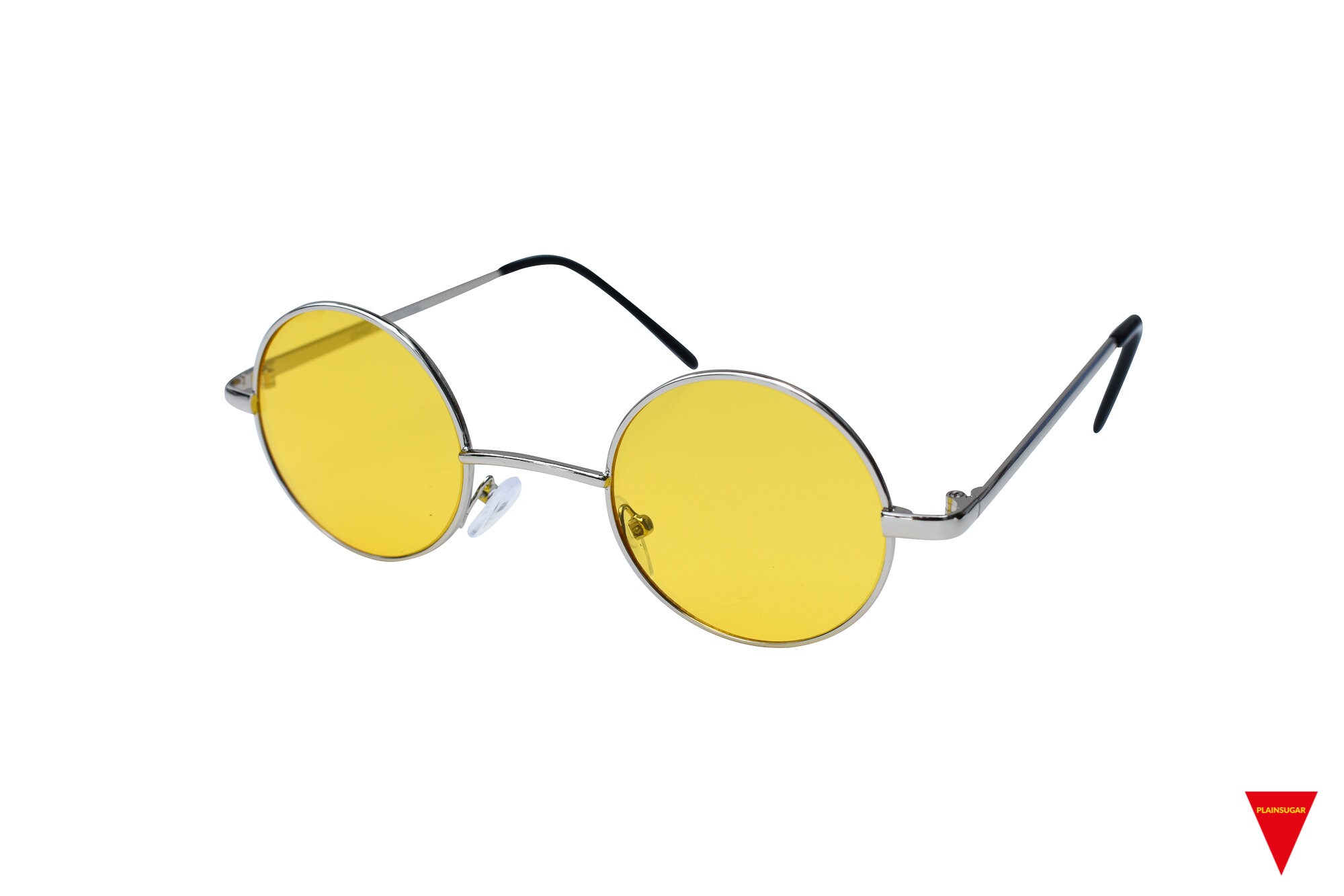 Blue 90's Round Sunglasses Classic Metal Silver Glasses With