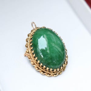 14K Yellow Gold Jadeite Jade Brooch | Pendant Old Chinese Grade A Jade from Myanmar