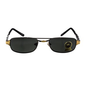 80s Vintage Square Pilot Sunglasses: Black & Gold Metal Frame
