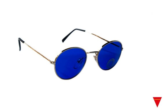 Blue Round Vintage Sunglasses, 70's Original Clas… - image 3