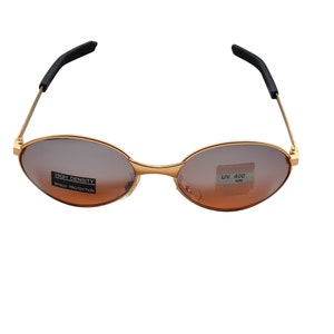 Original 90&#39;s Wraparound Sunglasses, Gold Metal Sunglasses with Brown Lenses & Titanium Frame, Unworn Original Vintage