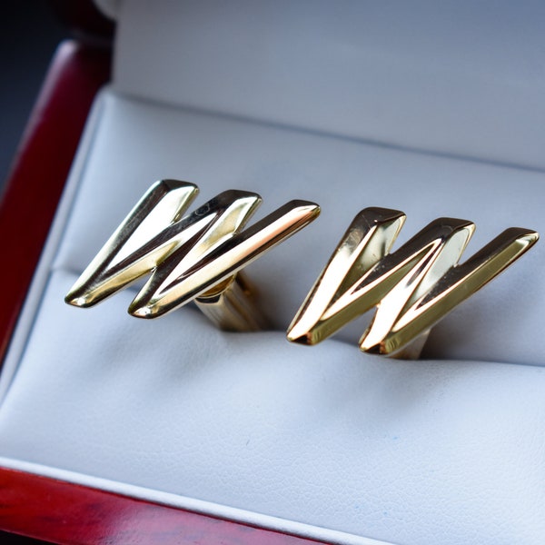 70's "W" Initials Cufflinks, Original Unworn Gold Hickok Cufflinks Made in USA, High Quality Unworn Vintage