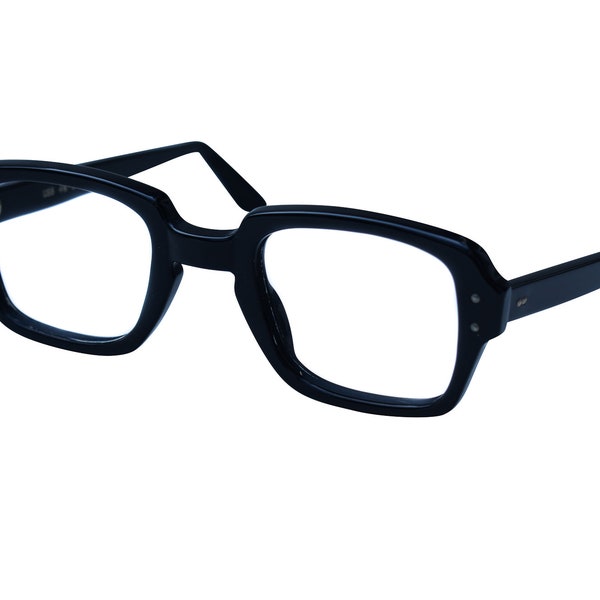 Original 70er Jahre Schwarze Eckige Brille, Nerd Brille, USA Made Korrekturbrille Ungetragen Original Vintage