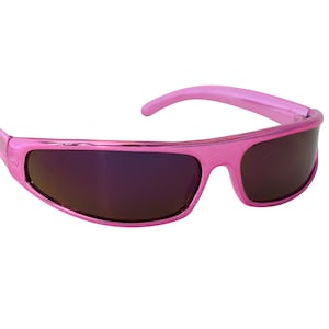 Vintage Wrap Around Sunglasses Hot Pink 70&#39;s Frame Bright Neon Pink with Pink Lenses, Original & Unworn Japan