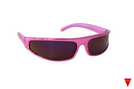 Vintage Wrap Around Sunglasses Hot Pink 70's Frame Bright Neon