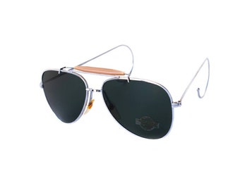 1980s Silver Aviator Sunglasses: Dark Glass Lenses, New Unworn Vintage