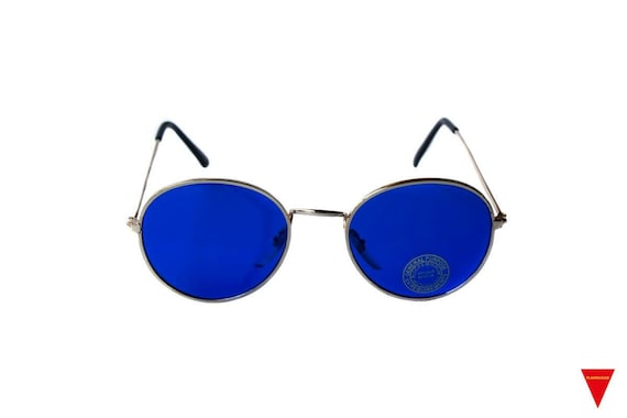 Blue Round Vintage Sunglasses, 70's Original Clas… - image 2