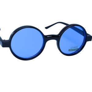 Round John Lennon Sunglasses 90&#39;s Black Frame with Blue Lenses, Unworn Vintage