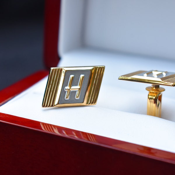 70's Letter "H" Cufflinks, Initials Cufflinks Original Unworn Gold Hickok Cufflinks Made in USA, High Quality Unworn Vintage