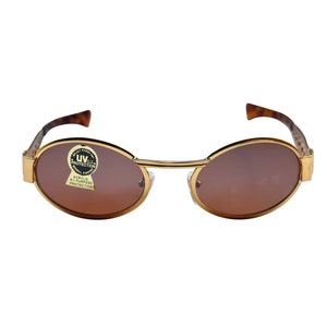 80&#39;s Sunglasses, Futuristic Gold Metal Wraparounds, Aerodynamic Frame and Brown Lenses, Unworn Original Vintage