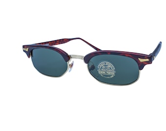 80's Thin Tortoise Wayfarer Sunglasses Metal Brown Plastic Frame with Dark Lenses, Unworn Original Vintage Classic Style Sunglasses