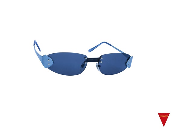 Amazing 90's  Rimless Sunglasses with Blue Sides … - image 3