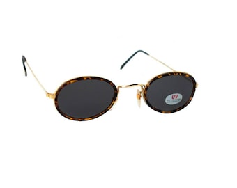 1970’s Tortoise Oval Sunglasses John Lennon Style Gold Frame, Dark Grey Lenses, New Unworn Deadstock Vintage Glasses, High Quality