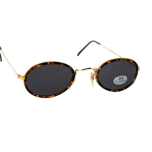 1970’s Tortoise Oval Sunglasses John Lennon Style Gold Frame, Dark Grey Lenses, New Unworn Deadstock Vintage Glasses, High Quality