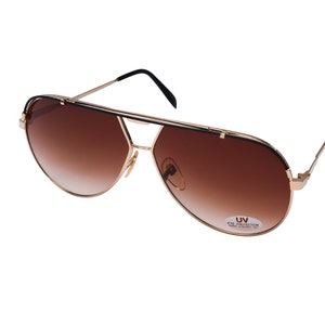 80&#39;s Large Brown Aviators Sunglasses Unworn Vintage Gold Frame with Brown Lenses
