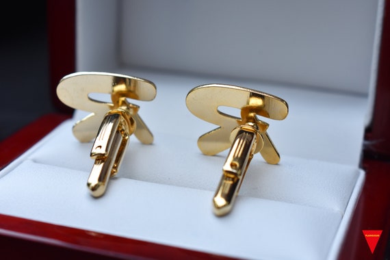 70's "R" Initials Cufflinks, Original Unworn Gold… - image 8