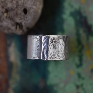 Unusually Textured Silver Band Ring, wide silver band ring